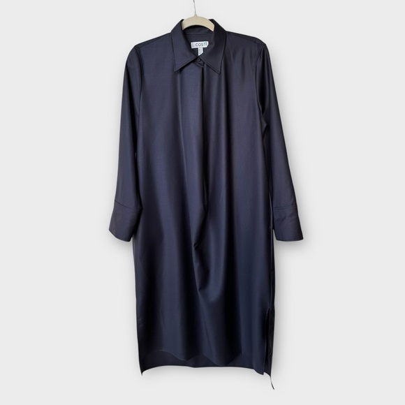 COS Deconstructed Wool Midi Shirt Dress - Collar Button Minimalist Utility sz 8 - Picture 2 of 9
